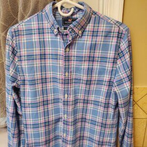 Vineyard Vines Performance Slim Fit Murray Shirt Blue/Pink Extra Small Men's